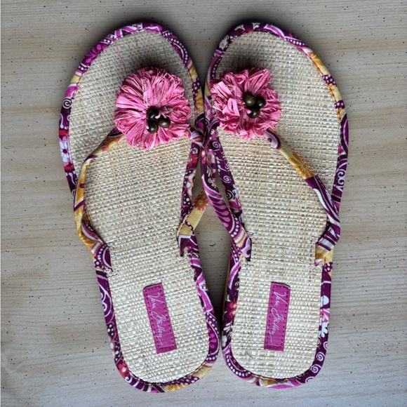 Vera Bradley Pink and Cream Sandals with Woven Sole - Picture 1 of 5